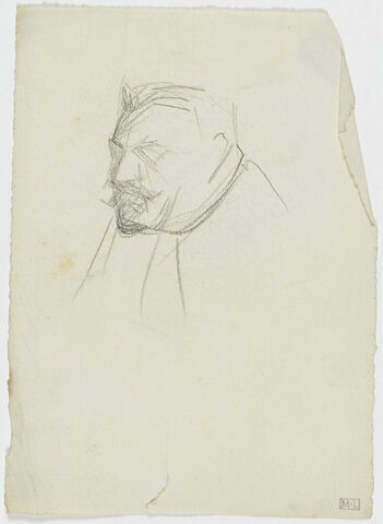 Croquis d'une tête d'homme moustachu, de trois quarts à gauche, image 1/1