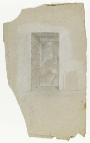 Personnage assis, dans l'embrasure d'une porte, image 1/1