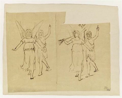 Deux études pour Saint Jean-Baptiste avec l'ange, l'une d'elles montrant l'ange sonnant de la trompe