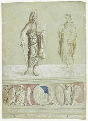 Saint Paul, repris postérieurement, et autre saint, soubassement décoratif, image 2/2