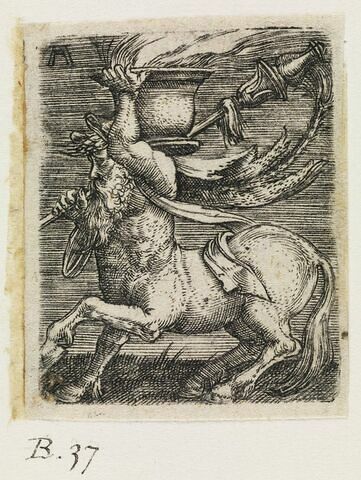Un centaure portant un vase avec du feu