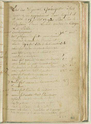 "Etat des dépenses qu'Augustin a fait dans son appartement dans lequel il est entré le 15 juillet 1792"