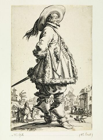La Noblesse : Le gentilhomme au manteau bordé de fourrures tenant ses mains derrière le dos, image 1/1