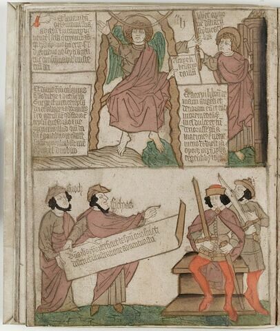 L' Apocalypse : Saint Jean recevant le livre et une canne; Hénoch et Elie et l'Antéchrist