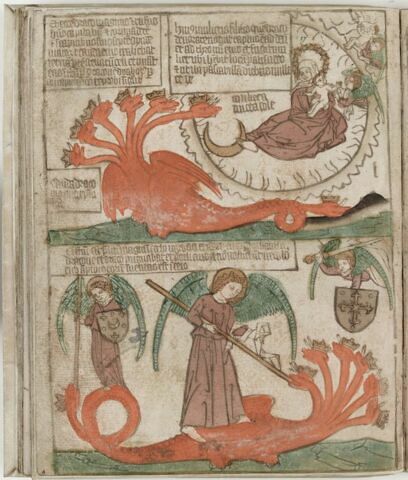 L' Apocalypse : La femme revêtue du soleil et le dragon; Saint Michel et ses anges combattant le dragon, image 1/1