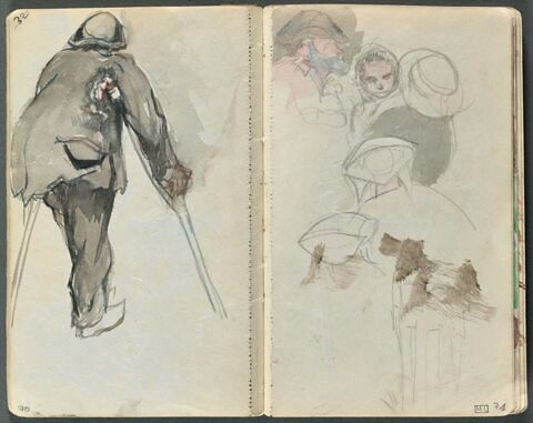 Homme de dos appuyé sur ses cannes, image 1/1