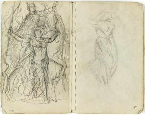 Etude de composition avec figure à cheval et figure les bras levés, image 1/1