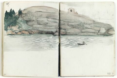 Paysage en bord de mer avec une petite maison sur une butte, image 1/1