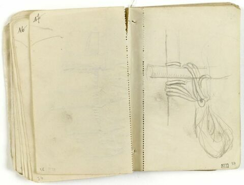 Croquis : deux rondins de bois reliés par une corde, image 1/1