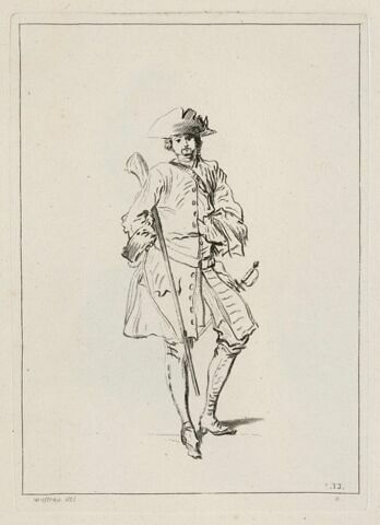 Soldat en pied, de face, un mousquet sous le bras, image 1/1