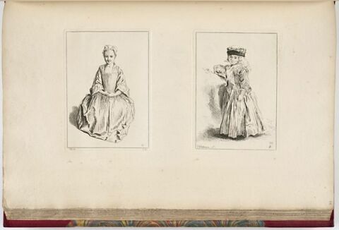 Petite fille en toquet, vêtue d'une robe rayée, debout, image 2/2