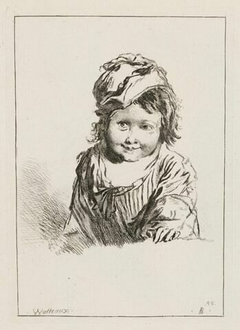 Buste d'enfant riant, la main gauche posée en avant, image 1/1