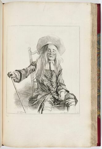 Vieillard assis sur une chaise, coiffé d'un grand chapeau, image 1/1