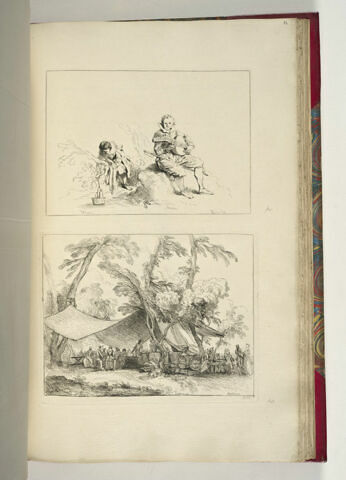 Soldats et femmes attablés sous une grande tente, image 2/2