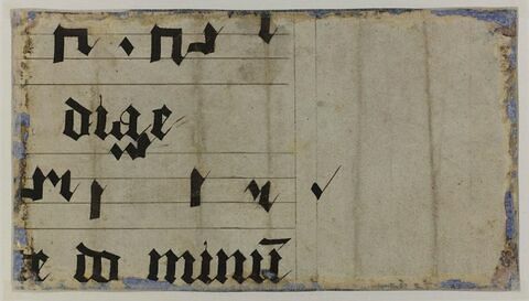 Deux lignes de texte fragmentaires et notation musicale sur deux portées de quatre lignes