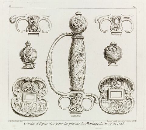 Gardes d'épées d'or pour les présents du mariage du Roi en 1725 (planche 51, série H), image 1/2
