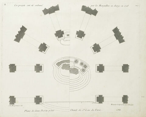 Plans de deux projets pour l'autel de St Leu de Paris (planche 107, série R), image 1/1