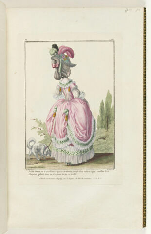 Jeune Dame en Circassienne garnie de blonde, ornée d'un ruban tigré, coeffée d'un Chapeau galant avec un chignon lâche et tressé., image 1/1