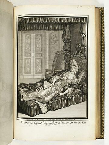 Dame de qualité en déshabillé reposant sur un lit à la duchesse, image 1/1
