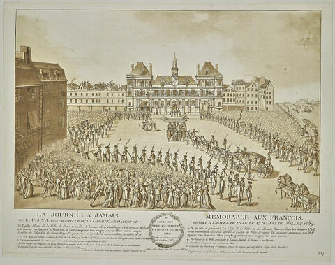La journée à jamais mémorable aux Français où Louis XVI restaurateur de la liberté française se rendit à l'Hôtel de Ville le 17 du mois de juillet 1789, image 1/1