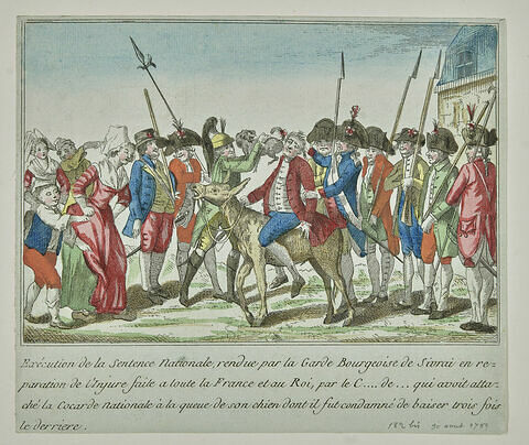 Exécution de la sentence nationale, rendue par la garde bourgeoise de Sivrai en réparation de l'injure faite à toute la France et au Roi
