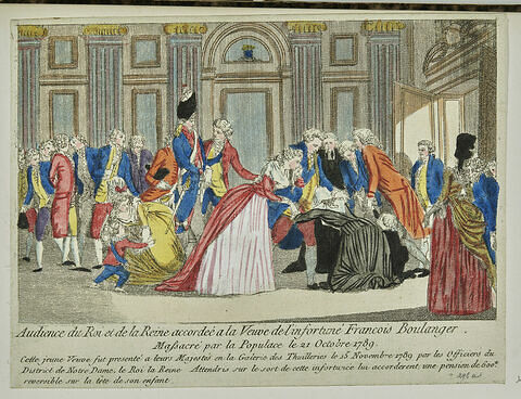 Audience du Roi et de la Reine accordée à la veuve de l'infortuné François Boulanger, massacré par la populace le 21 octobre 1789, image 1/2