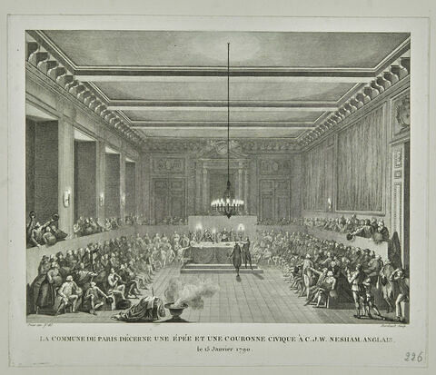 La Commune de Paris décerne une épée et une couronne civique à C.J.W. Nesham, anglais, le 15 janvier 1790, image 1/2