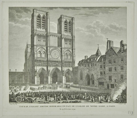 Favras faisant amende honorable en face de l'église de Notre Dame, à Paris, le 19 février 1790, image 1/1