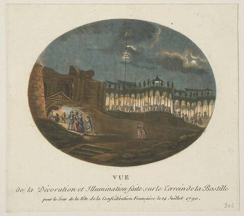 Vue de la Décoration et Illumination faite sur le terrain de la Bastille pour le jour de la Confédération française le 14 juillet 1790, image 1/2