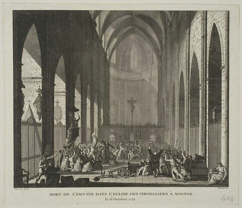 Mort de L'Escuyer dans l'église des Cordeliers à Avignon le 16 octobre 1791