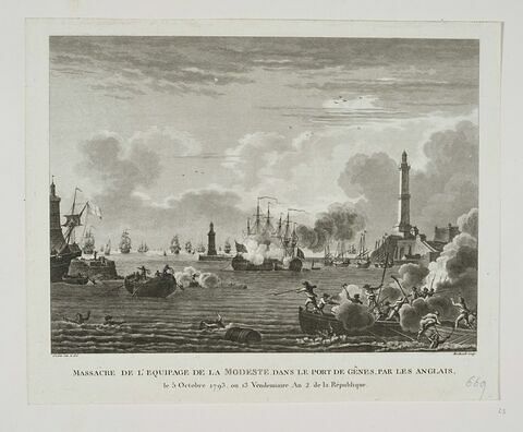 Massacre de l'équipage de la Modeste dans le port de Gênes, par les Anglais, image 1/2