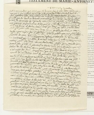 Lettre manuscrite : fac-simile du testament de Marie-Antoinette, image 1/1
