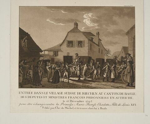 Entrée dans le village suisse de Riechen au canton de Basle, des députés et ministres français prisonniers en Autriche, image 1/1