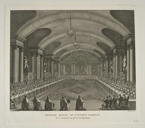Première séance de l'Institut national, le 15 Germinal an 4eme de la République, image 1/1