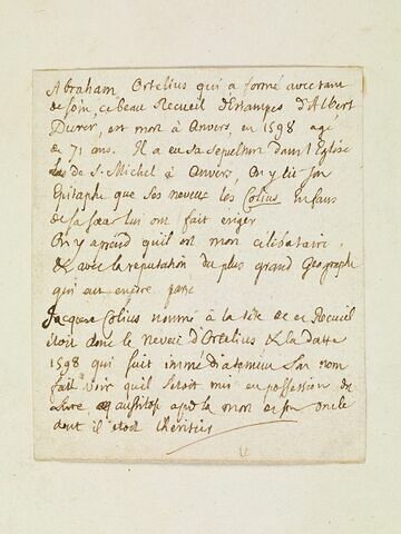 Document manuscrit décrivant le recueil Ortélius