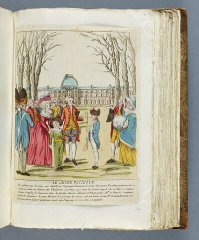 Le jeune patriote / Un enfant agé de onze ans habillé en Uniforme National, et armé d'un petit Fusil avec son Sabre et sa Giberne / suivit au matin au Chateau des Thuilleries son Papa [...], image 1/1