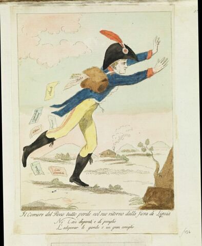 Il Corriere del Reno tutto perde nel suo ritorno dalla fiera di Lipsia / Nè Casi disperati e di periglio / L'adoperar le gambe e un gran consiglio., image 1/2