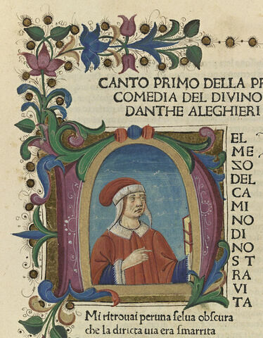 Lettre N ornée et portrait de Dante