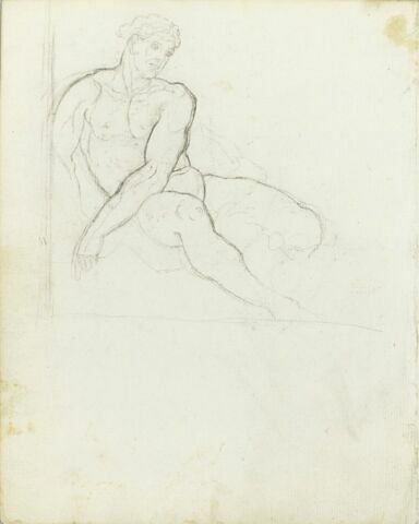Ignudo assis, de trois quarts vers la droite