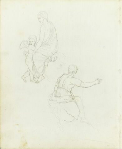 Amour et Psyché ; figure de femme drapée, assise, de dos