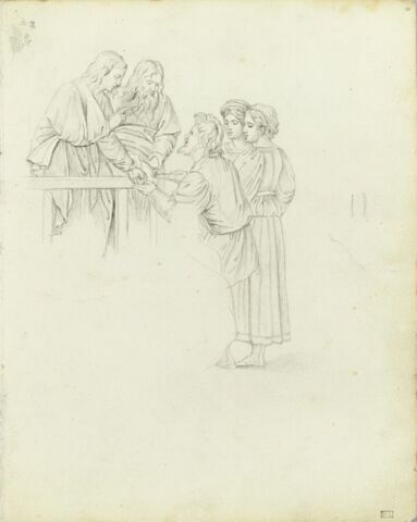 Composition avec cinq personnages, trois hommes et deux femmes