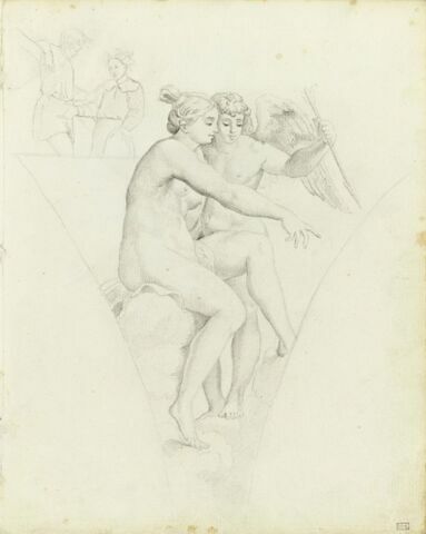 Esquisse de deux personnages ; Vénus désignant Psyché à  Amour dans un encadrement évoquant un pendentif