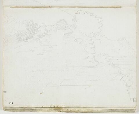 Croquis de paysage avec un chemin qui serpente et des fabriques sur les hauteurs, image 1/1