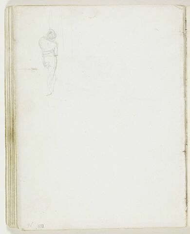 Esquisse d'un personnage debout, vu de dos, les jambes croisées, appuyé à un pilastre ?, image 1/1