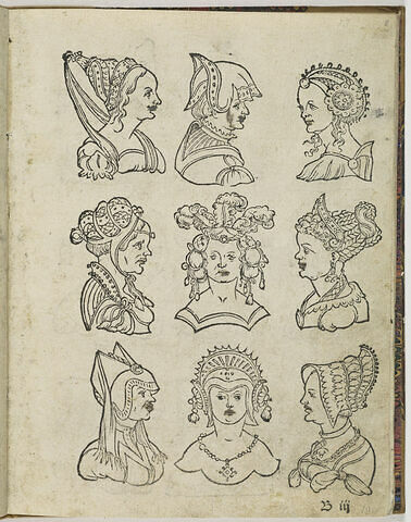 Neuf têtes de femmes aux différents coiffes