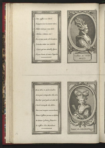 Coeffure au Colisée en 1777. / Bonnet à la Gabrielle de Vergy