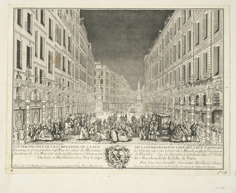 Vue perspective de l'illumination de la rue de la Ferronerie du côté de la rue St Honoré., image 1/1