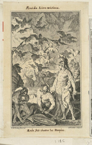Estampe illustrant Les œuvres de Virgile traduites en françois, Enéide livre 3.