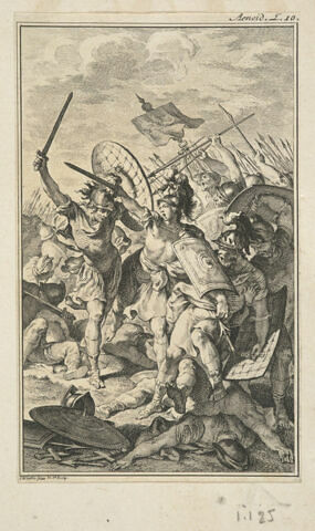 Estampe illustrant Les œuvres de Virgile traduites en françois, Enéide livre 10., image 1/1