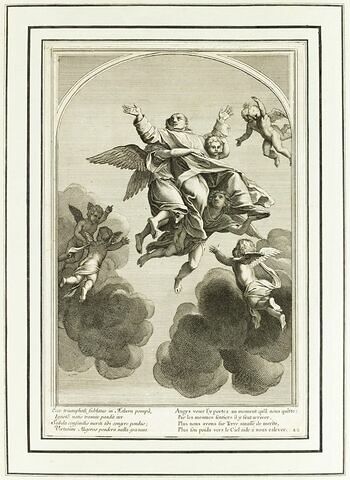La vie de Saint Bruno, fondateur de l'ordre des Chartreux : Saint Bruno est enlevé au ciel par les anges (planche numérotée 22)